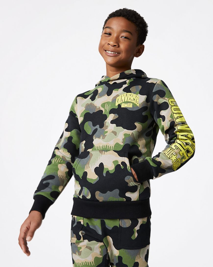 Chlapecké Mikiny S Kapucí Converse Camo Pullover Olivy Zelené | CZ GTOQ30